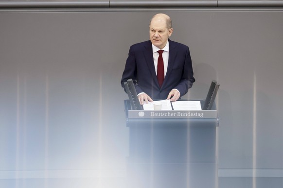 Olaf Scholz bei seiner Zeitenwende-Rede am 27. Feburar im Bundestag. 