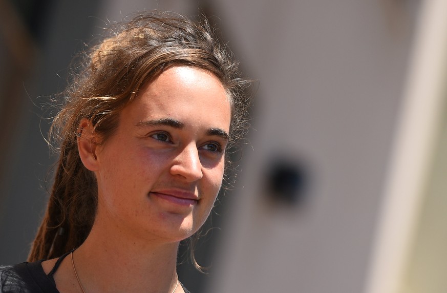 German captain Carola Rackete looks on after a hearing over accusations she aided illegal immigration in Agrigento, Sicily, Italy July 18, 2019. REUTERS/Guglielmo Mangiapane