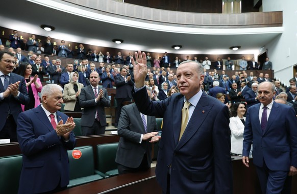 ANKARA, TURKIYE - JUNE 1: Turkish President and leader of the Justice and Development (AK) Party Recep Tayyip Erdogan attends his partyÄôs group meeting at the Turkish Grand National Assembly (TGNA)  ...