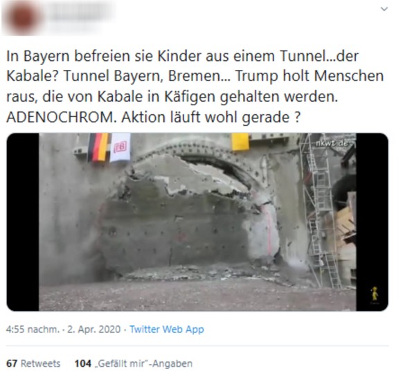 Festakt: Eine Szene aus einem Tunneldurchbruch wird zum Beleg dafür, dass aus einem bayerischen Tunnel Kinder aus den Händen der satanistischen Elite gerettet werden.