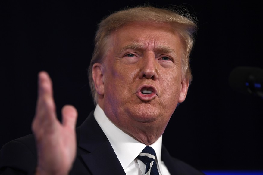 President Donald Trump speaks at Trump National Golf Club Bedminster in Bedminster, N.J., Friday, Aug. 7, 2020. (AP Photo/Susan Walsh)