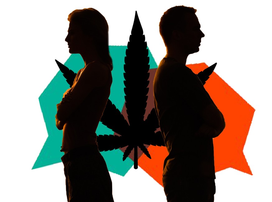 Fresh marijuana, hemp, cannabis leaf on two shades of green, flat style vector illustration isolated on white background. Flat style fresh green cannabis, marijuana leaf
