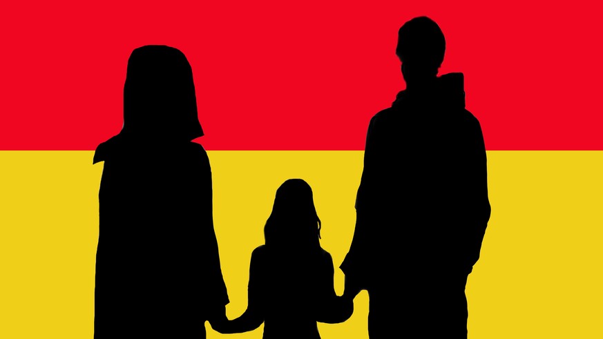 Refugees Welcome family with german flag