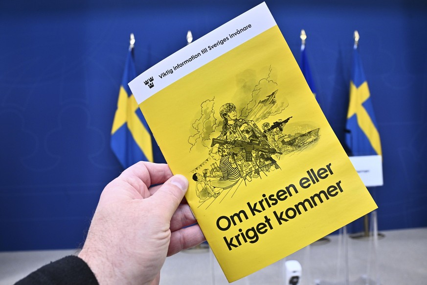 Sweden&#039;s Minister for Civil Defence Carl-Oskar Bohlin presents the new version of the booklet &quot;If Crisis or War Comes&quot; in Stockholm, Sweden, Tuesday Oct. 8, 2024. (Claudio Bresciani/TT  ...