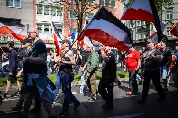 April 20, 2019 - Wuppertal, Germany - Around 80 members of the far right party Die Rechte took to the streets in Wuppertal (Germany) on April 20, 2019. The demonstration marked the party s start to th ...