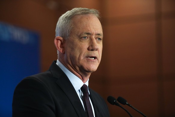 (190318) -- TEL AVIV, March 18, 2019 -- Benny Gantz, one of the leaders of Israeli centrist party of Blue and White, speaks during a press conference in Tel Aviv, Israel, on March 18, 2019. Israel s e ...