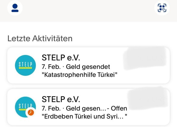 Screenshot der selbst getätigten Spende über Paypal.