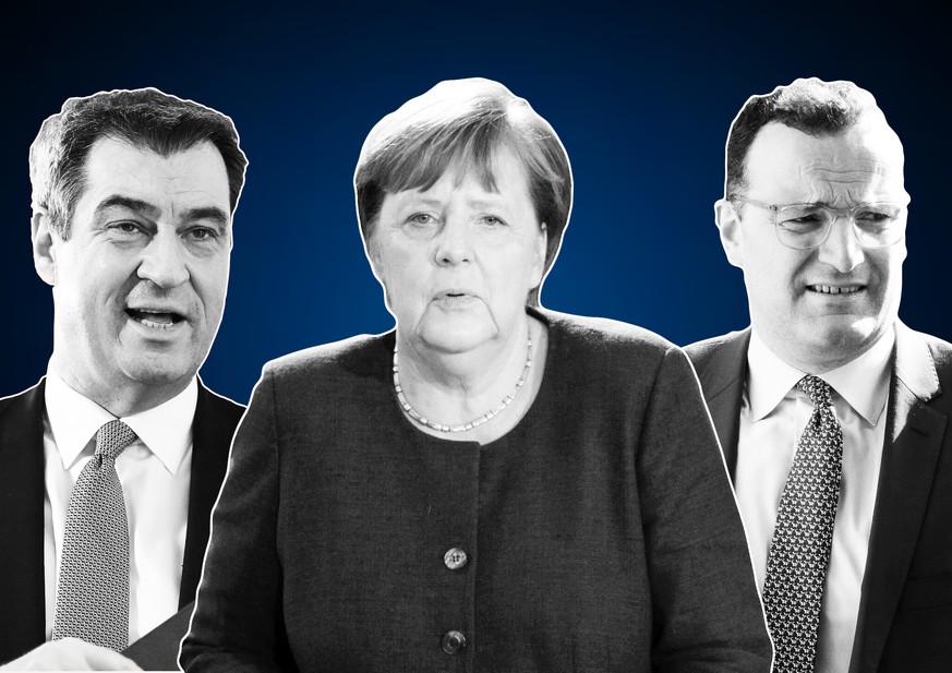 Die Corona-Krisenmanager: Markus Söder, Angela Merkel und Jens Spahn.