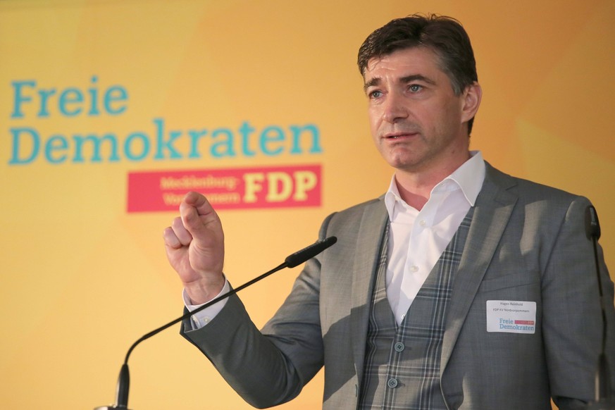 Blick am Sonnabend 27.03.2021 in Ulrichshusen Landkreis Mecklenburgische Seenplatte auf den 30. Ordentlichen Landesparteitag der FDP des Landes Mecklenburg-Vorpommern und die anschlie