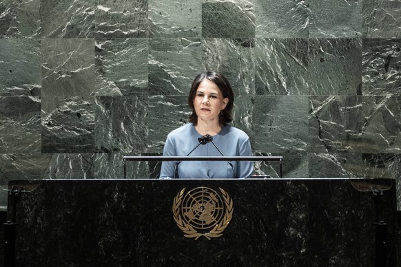 Annalena Baerbock während ihrer Rede vor der UN-Generalversammlung am 1. März. 