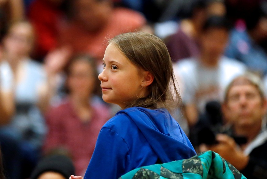 Climate change environmental activist Greta Thunberg speaks at a youth panel in Pine Ridge, South Dakota, U.S. October 6, 2019. REUTERS/Jim Urquhart