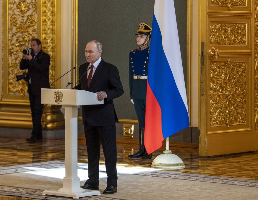 Russland, Wladimir Putin dankt Wahlkampfhelfern 240321 -- MOSCOW, March 21, 2024 -- Russia s incumbent President Vladimir Putin speaks during a meeting with his election campaign agents at the Kremlin ...