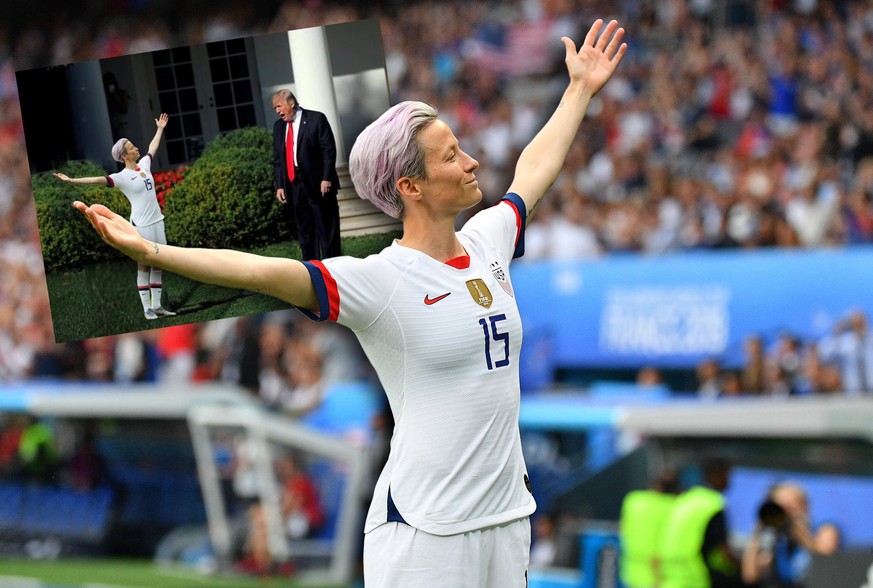 USA&#039;s Megan Rapinoe celebrates scoring during the FIFA Women&#039;s World Cup 1/4 final match, France vs USA at Parc des Princes stadium in Paris, France on June 28, 2019. USA won 2-0. Photo by C ...