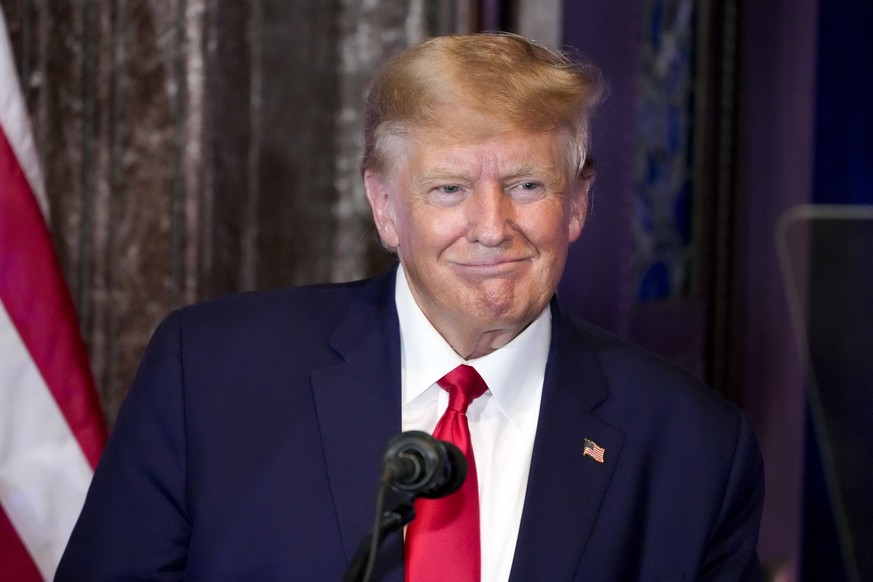 Former President Donald Trump listens during a campaign event at the South Carolina Statehouse, Saturday, Jan. 28, 2023, in Columbia, S.C. (AP Photo/Alex Brandon)