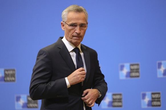 NATO Secretary-General Jens Stoltenberg leaves after a press conference at the NATO headquarters, Wednesday, Nov. 16, 2022 in Brussels. NATO Secretary-General Jens Stoltenberg said a missile blast in  ...