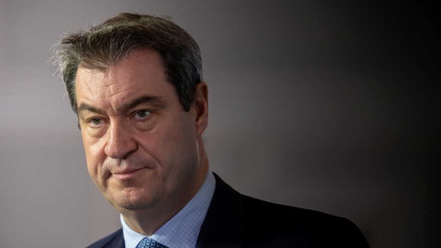 Bavarian State Prime Minister Markus Soeder addresses a news conference in Munich, Germany, April 3, 2020, as the spread of the coronavirus disease (COVID-19) continues. Peter Kneffel/Pool via Reuters