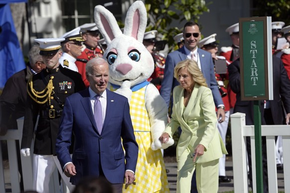 President Joe Biden and first lady Jill Biden attend the 2023 White House Easter Egg Roll, Monday, April 10, 2023, in Washington. (AP Photo/Susan Walsh)