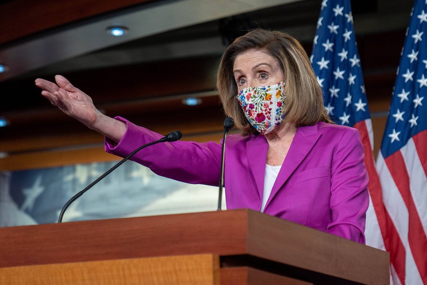 Speaker of the House Nancy Pelosi, D-CA speaks to reporters at her weekly news conference in Washington, DC on Wednesday, January 7, 2021. Pelosi is calling for the 25th Amendment to the Constitution  ...