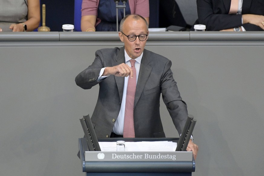 Friedrich Merz in der 118. Sitzung des Deutschen Bundestages im Reichstagsgebäude. Berlin, 06.09.2023 *** Friedrich Merz at the 118 session of the German Bundestag in the Reichstag building Berlin, 06 ...