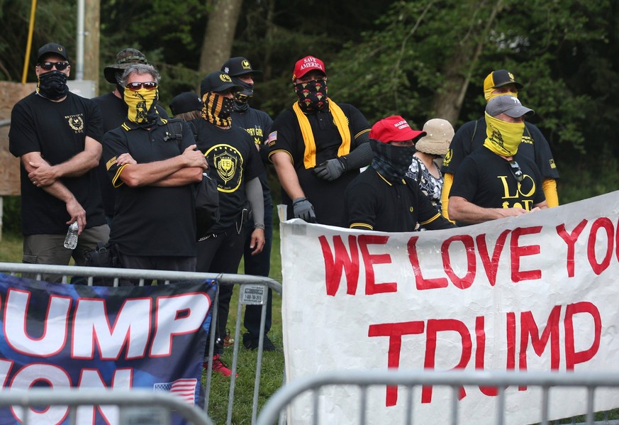 Syndication: Westchester County Journal News, The Proud Boys and other Trump supporters outside Trump National Golf Club in Briarcliff Aug. 5, 2021. Former President Donald Trump was suppose to be the ...