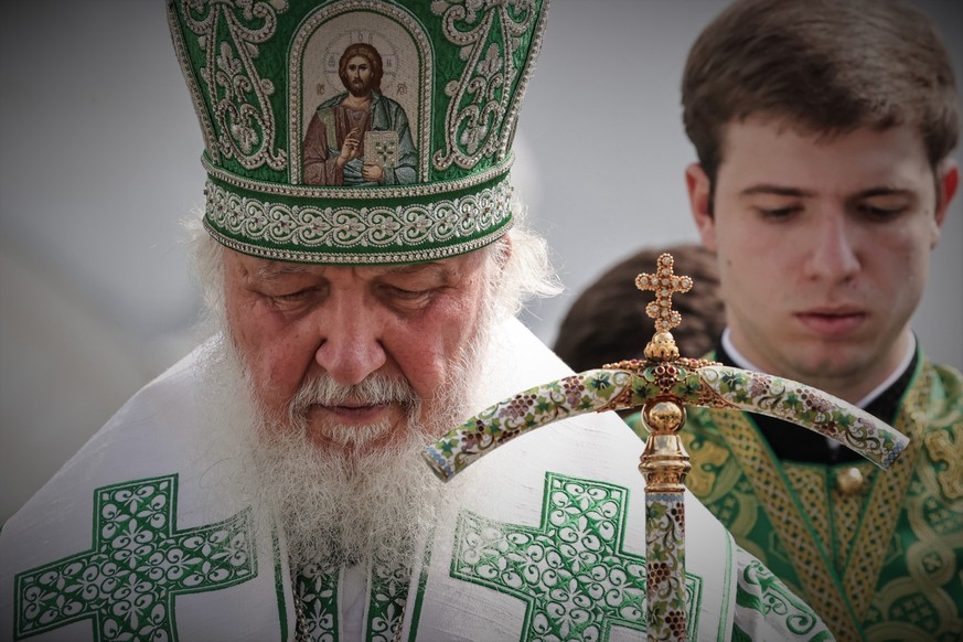 RUSSIA, SERGIEV POSAD - JULY 18, 2023: Patriarch Kirill L of Moscow and All Russia conducts a divine liturgy marking the feast of the uncovering of the relics of St Sergius of Radonezh, at the Assumpt ...