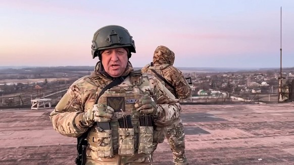 UKRAINE, DONETSK REGION - MARCH 3, 2023: Seen in this video screen grab is PMC Wagner founder Yevgeny Prigozhin as he appears in a video address to call on Ukraine s president Zelensky to let children ...