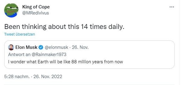 Musk-Tweet vom 26. November 2022.