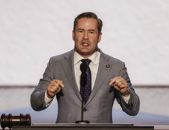 US Representative Mike Waltz of Florida speaks at the 2024 Republican National Convention at Fiserv Forum in Milwaukee, Wisconsin on Monday, July 15, 2024. The city of Milwaukee is hosting the 2024 Re ...