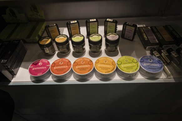 Cannabis gummies in a display cabinet at the Housing Works Cannabis Co., New York's first legal cannabis dispensary at 750 Broadway in Noho on Thursday, Dec. 29, 2022, in New York. (AP Photo/Stefan Je ...