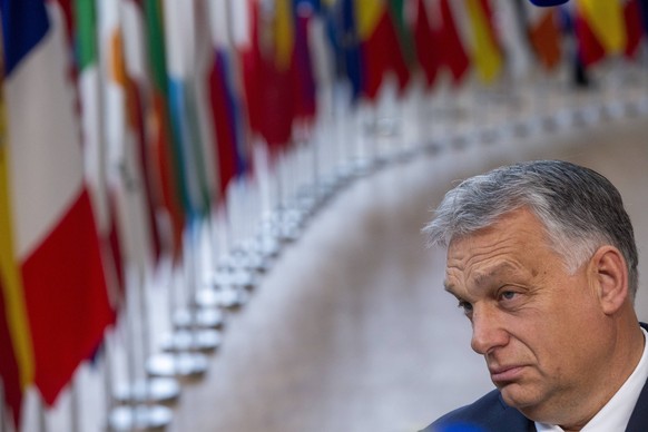 Prime Minister of Hungary Viktor Orban arrives for the European council summit, in Brussels, Thursday 21 October 2021. EU leaders will meet in Brussels to discuss COVID-19, digital transformation, ene ...