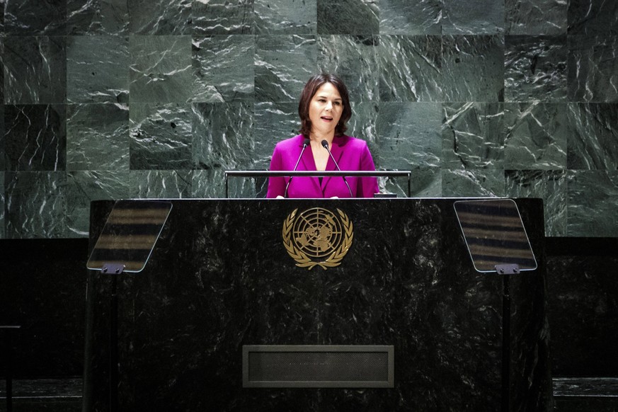 Annalena Baerbock, Bundesaussenministerin, aufgenommen bei ihrer Rede im Rahmen der Generaldebatte der Ueberpruefungskonferenz zum Nuklearen Nichtverbreitungsvertrag. New York, 01.08.2022. New York Un ...