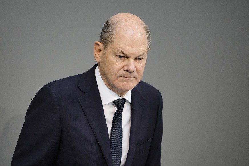 German Chancellor Olaf Scholz delivers his speech at the German parliament Bundestag marking the first anniversary of Russia&#039;s full-scale invasion of Ukraine and his proclamation of a &#039;turni ...