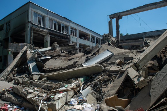 KHARKIV, UKRAINE - JUNE 02: A school which is destroyed as a result of the shelling is seen in Kharkiv, Ukraine on June 02, 2022. Sofia Bobok / Anadolu Agency