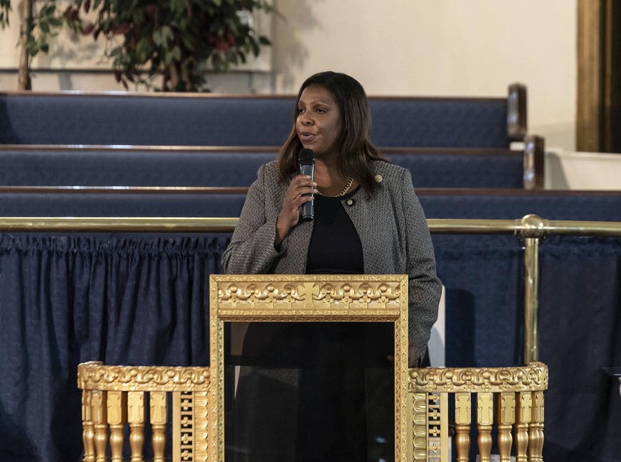 NY: Funeral for 1-year-old boy killed by bullet NYS Attorney General Letitia James speaks after the funeral for 1-year-old boy killed by bullet at Pleasant Grove Baptist Church. Boy was killed by stra ...