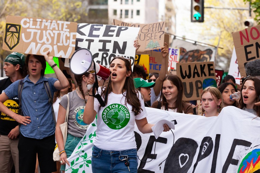 Fridays for Future Earth Day climate strike Students from Fridays for Futures Earth Day climate strike march to join protesters at the Fossil Free Federal Reserve demonstration. Fridays for Future pro ...