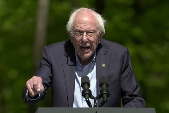 Sen. Bernie Sanders, I-Vt., speaks before President Joe Biden at Prince William Forest Park on Earth Day, Monday, April 22, 2024, in Triangle, Va. Biden is announcing $7 billion in federal grants to p ...