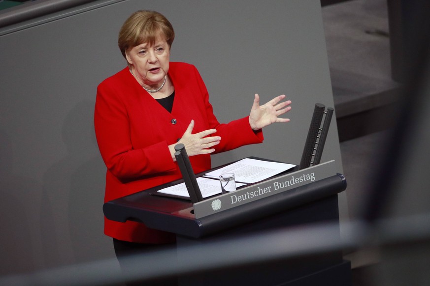 Bundeskanzlerin Angela Merkel gibt eine Erklaerung waehrend der 89. Plenarsitzung im Bundestag in Berlin am 21. Maerz 2019. 89. Sitzung und Regierungserklaerung im Bundestag *** Chancellor Angela Merk ...