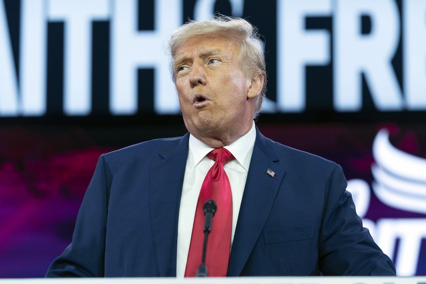 Former President Donald Trump speaks during the Faith &amp; Freedom Coalition Policy Conference in Washington, Saturday, June 24, 2023. (AP Photo/Jose Luis Magana)