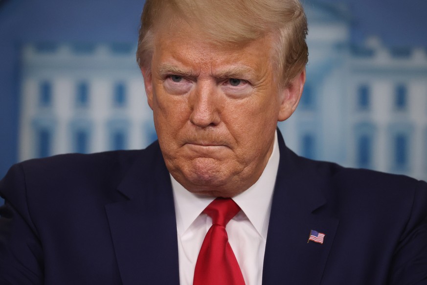 WASHINGTON, DC - APRIL 06: U.S. President Donald Trump speaks to reporters following a meeting of his coronavirus task force in the Brady Press Briefing Room at the White House on April 06, 2020 in Wa ...