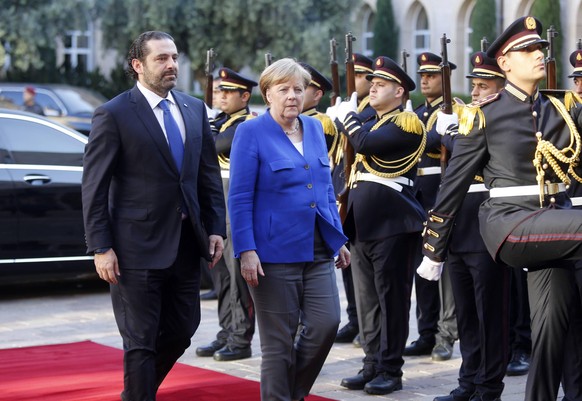 Angela Merkel im Juni 2018 neben dem libanesischen Premier Saad Hariri bei ihrem Besuch im Libanon. 