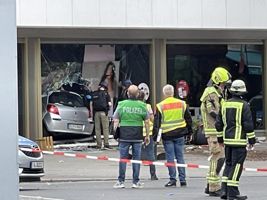 BERLIN, GERMANY - JUNE 8: A view of the scene after a car drove into pedestrians in BerlinÄôs city center, Germany on June 8, 2022. One person was killed and several others injured when a car drove i ...