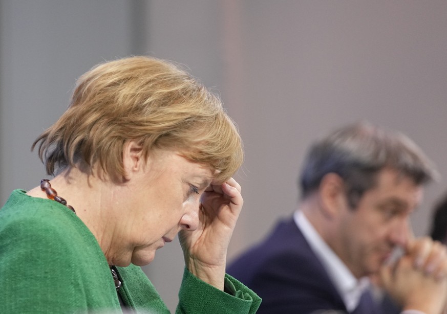 dpatopbilder - 23.03.2021, Berlin: Bundeskanzlerin Angela Merkel (CDU) und Bayerns Ministerpr