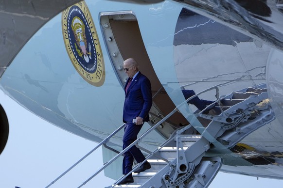 President Joe Biden arrives at Dover Air Force Base, in Dover, Del., Friday, July 28, 2023, on his way from Maine to his Rehoboth Beach, Del., home. (AP Photo/Manuel Balce Ceneta)