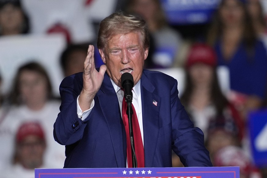 Republican presidential nominee former President Donald Trump speaks during a campaign event at the World Market Center, Friday, Sept.13, 2024, in Las Vegas. (AP Photo/John Locher)