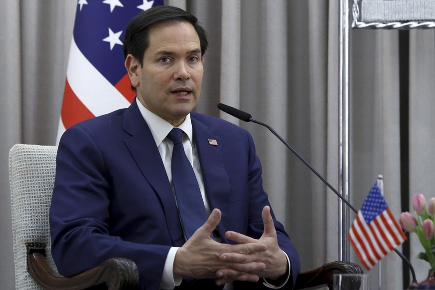 U.S. Secretary of State Marco Rubio meets with Israeli President Isaac Herzog in Jerusalem, Israel, Sunday Feb. 16, 2025. (Evelyn Hockstein, Pool Photo via AP)