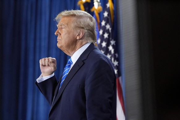 Republican presidential candidate former President Donald Trump motions after speaking at a campaign event Saturday, Jan. 27, 2024, in Las Vegas. (AP Photo/John Locher)