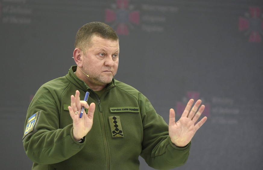 Ukraine Confirms Retreat To Outskirts Of Town Claimed By Moscow Commander-in-Chief of the Armed Forces of Ukraine, General Valerii Zaluzhnyi holds a press conference in Kyiv, capital of Ukraine, Decem ...
