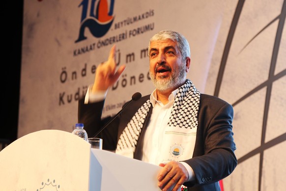 October 12, 2018 - Istanbul, Turkey - Former political bureau chief of Hamas, Khaled Mashal speaks as he attends the Baitul Maqdis Opinion Leaders Forum on October 12, 2018 in Istanbul, Istanbul Turke ...
