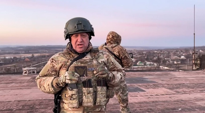 UKRAINE, DONETSK REGION - MARCH 3, 2023: Seen in this video screen grab is PMC Wagner founder Yevgeny Prigozhin as he appears in a video address to call on Ukraine s president Zelensky to let children ...