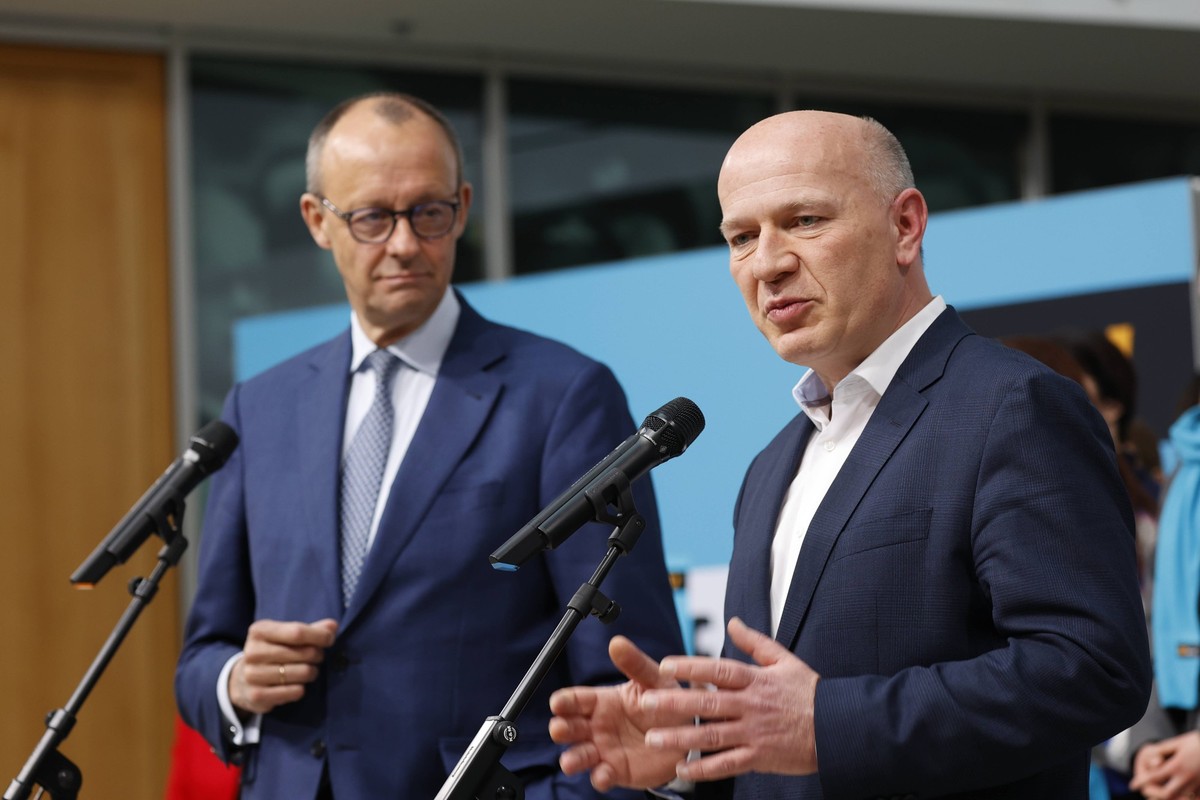 Friedrich Merz, Parteivorsitzender, Christlich Demokratische Union Deutschlands, Kai Wegner, Parteivorsitzender, CDU Berlin, Deutschland, Berlin, Friedrich Merz und Kai Wegner, gemeinsames Statement z ...